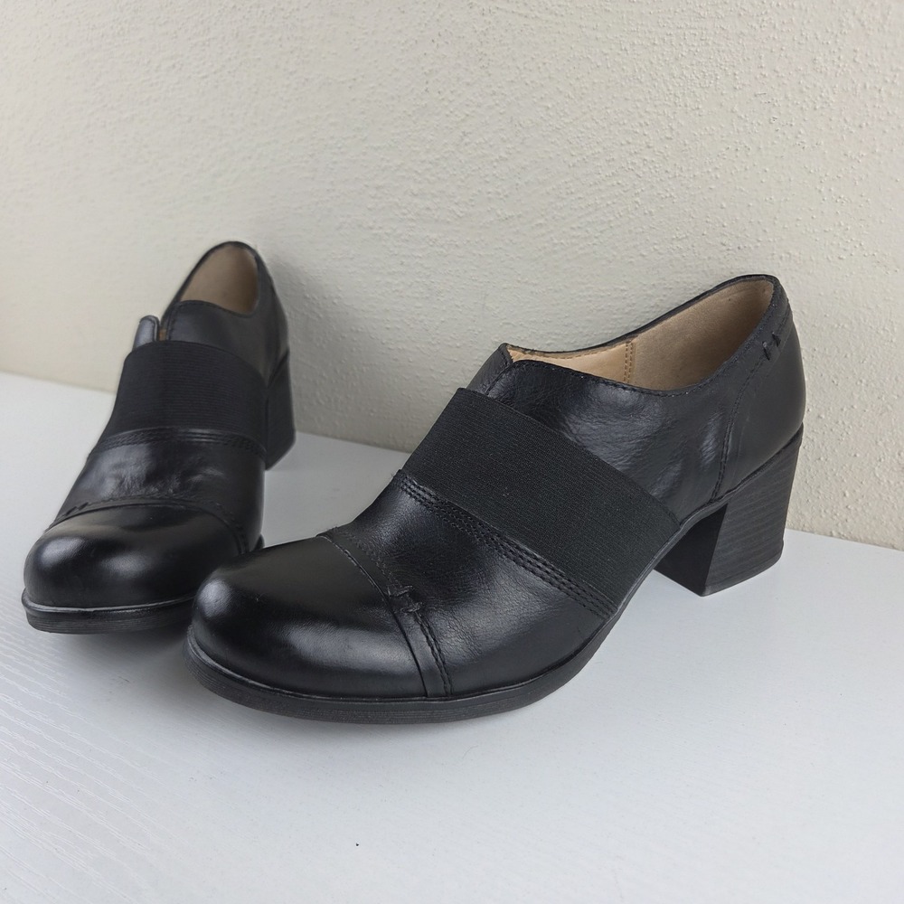 Naturalizer Rusher Leather  Slip On Block Heel Booties Black N5 Comfort Wmns 8 M
